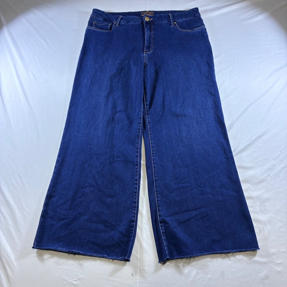 Kut from the Kloth Meg Fab Ab Wide Leg High Rise Raw Hem Jeans Blue Denim
